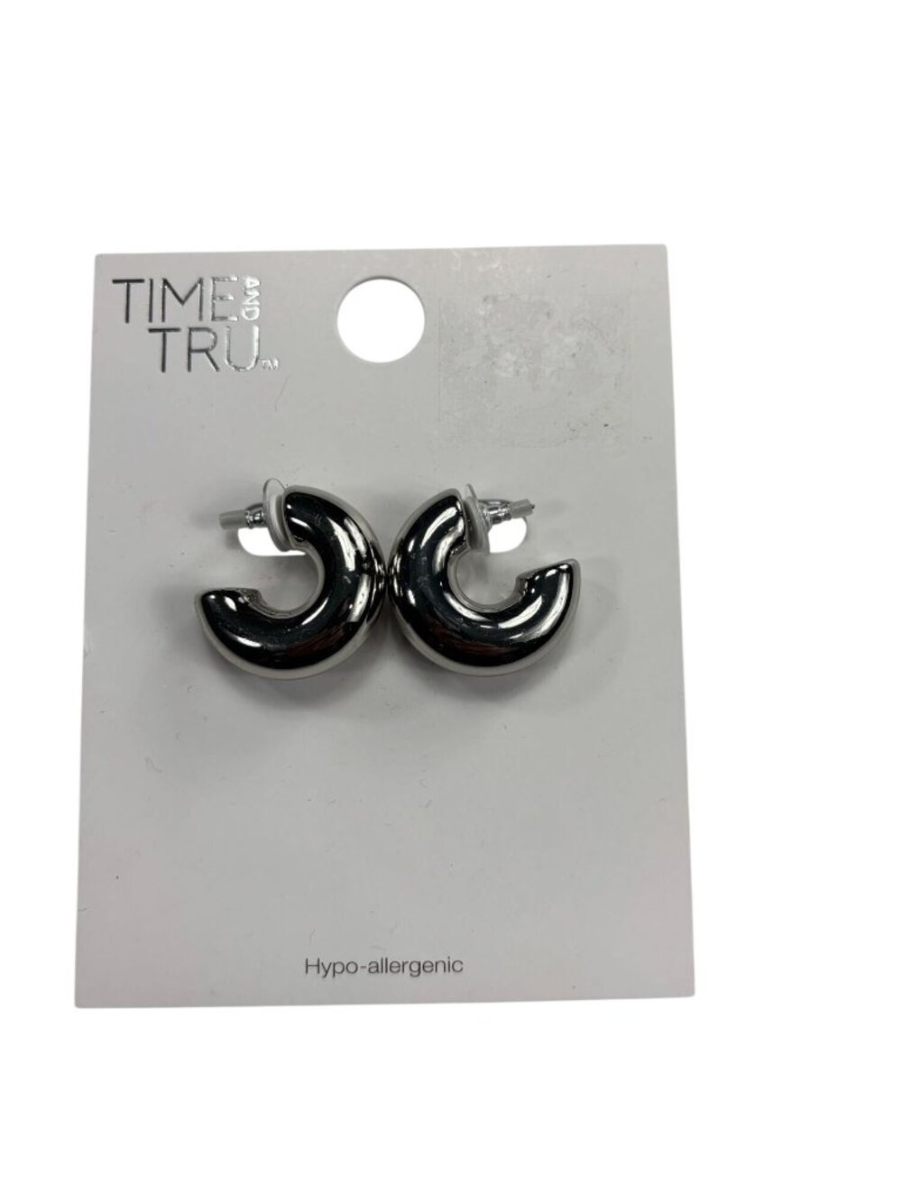 Time And Tru Hypoallergenic Silver-Tone Crescent Moon Stud Earrings For Women